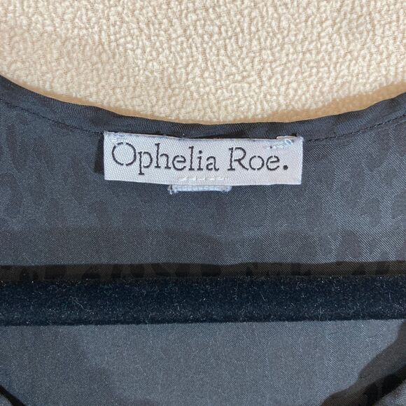 Ophelia Roe Dress Sz L Black Leopard Print 3/4 Sleeve Tiered Ruffle Babydoll - Picture 2 of 8